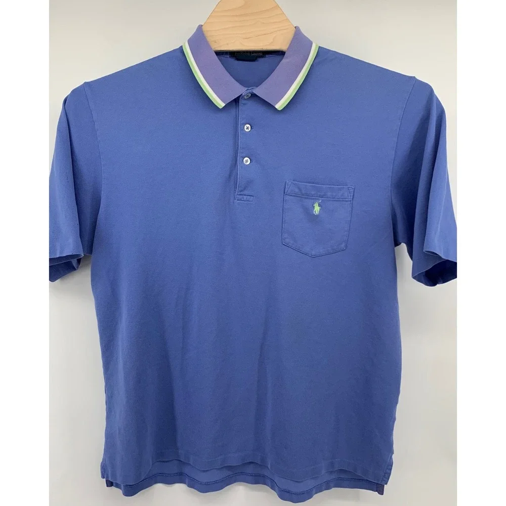 Polo Ralph Lauren Mens Blue Pima Cotton Golf Fit Pocket Polo Shirt Large